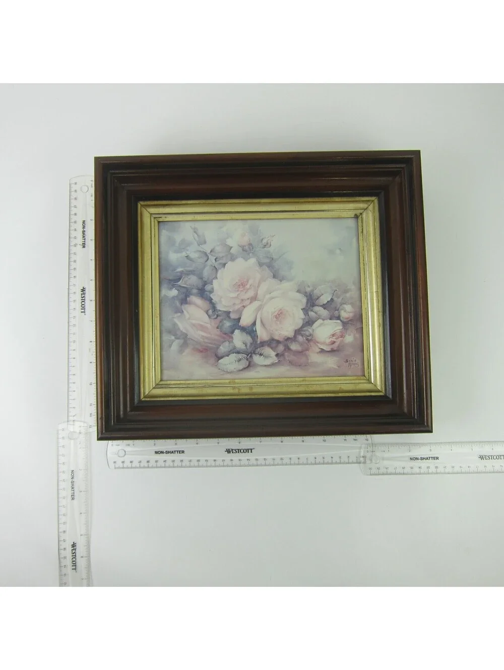 Antique Victorian Deep Picture Frame Wood Gold Gilt Vntg Sonie Ames Roses Print